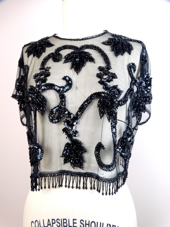 50s Fringe Beaded Sheer Crop Top // 1950's 1960's… - image 4