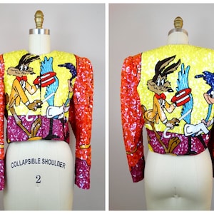 Cartoon Character Sequin Jacket / Vintage Novelty All Sequined Beaded Jacket by Jeanette Kastenberg
