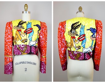 Cartoon Character Sequin Jacket / Vintage Novelty All Sequined Beaded Jacket by Jeanette Kastenberg