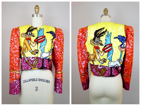 Cartoon Character Sequin Embellished Jacket / Vintage Novelty - Etsy Cartoon Character Sequin Embellished Jacket / Vintage Novelty - Etsy