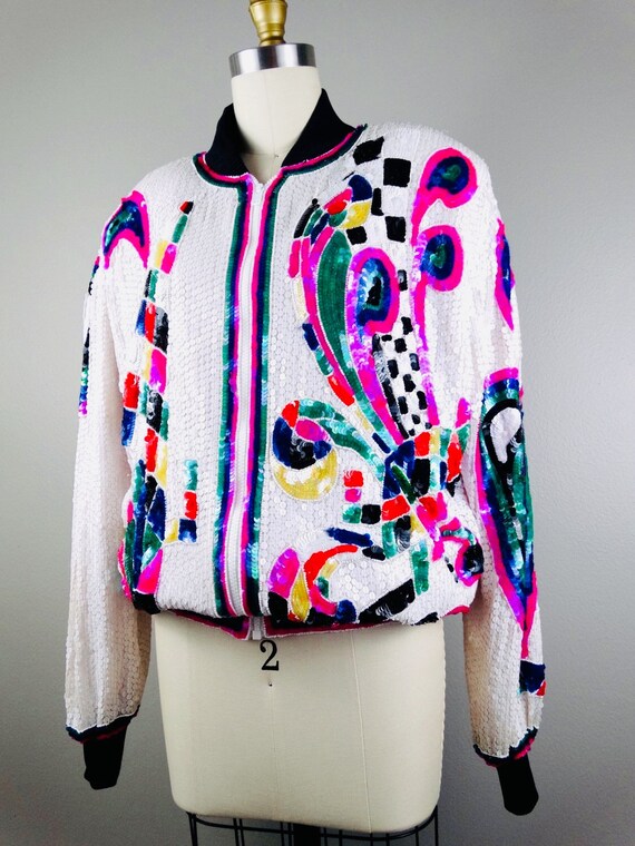 80s Rad Sequin Bomber // 1980's Vintage Sequined … - image 3