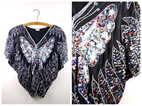 Vintage Confetti Sequin Top // Iridescent Black Be
