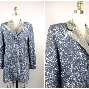 GALANOS All Sequin Couture Blazer // Heavily Embellished Iridescent Gray Sequin Evening Jacket // Designer Vintage Coat