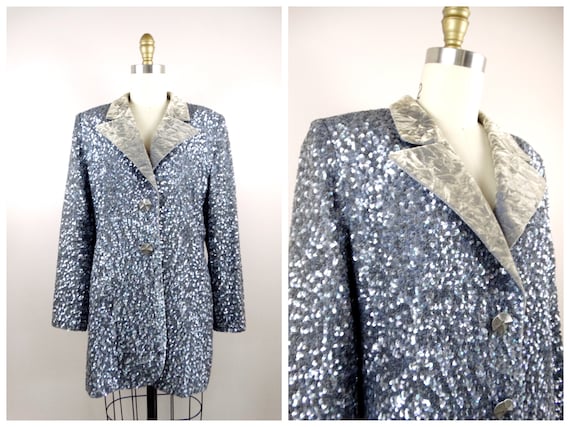 GALANOS All Sequin Couture Blazer Heavily Embellished Iridescent Gray Sequin Evening Jacket Designer Vintage Coat Etsy