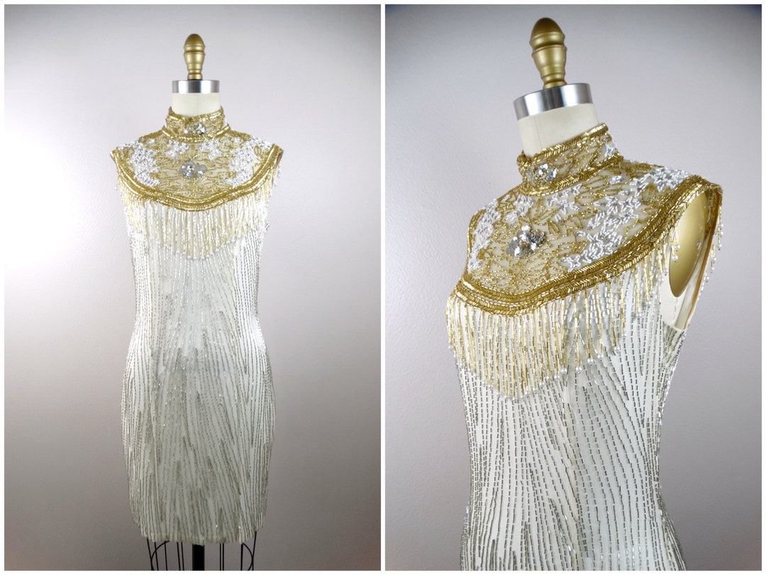 Gold and Black Knit Fringe Dress