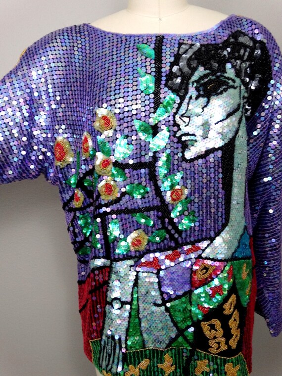 RARE Picasso Sequin Top / Abstract Wearable Art V… - image 4