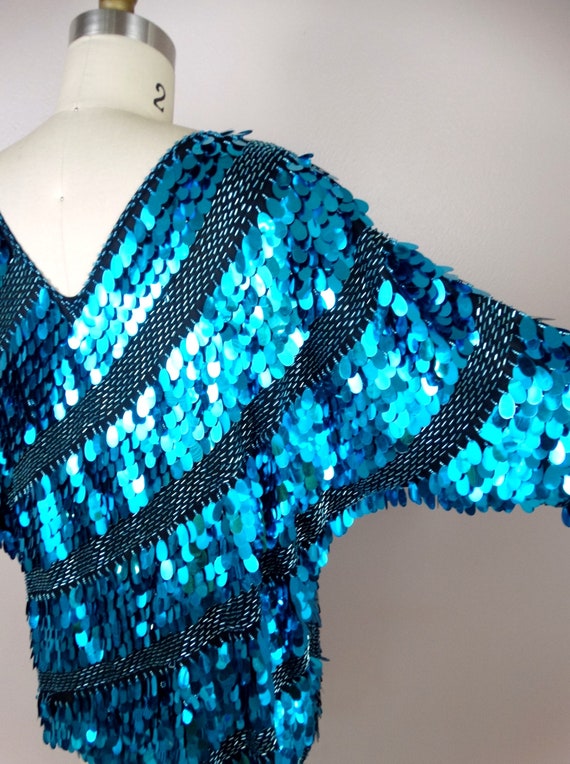 Turquoise Paillette Sequin Embellished Top / All … - image 4