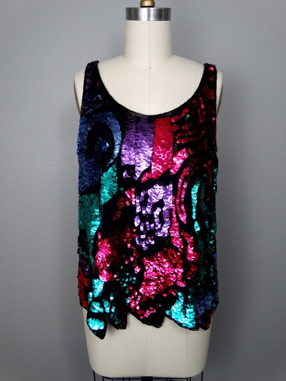 90s Bright Sequin Sleeveless Top // Pink & Purple… - image 2