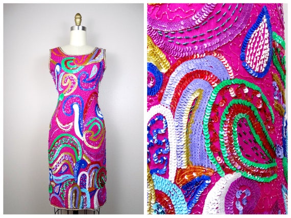 pink and purple sequin dress