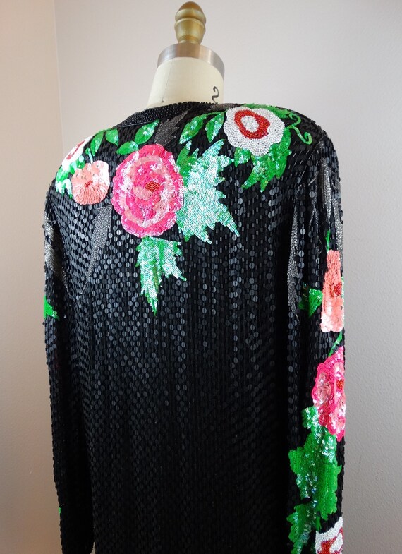 M/L Elegant Sequin Floral Sheer Silk Cardigan / H… - image 9