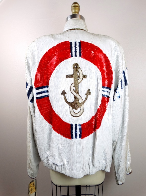 80s Nautical Novelty Sequin Vintage Jacket // Sai… - image 7