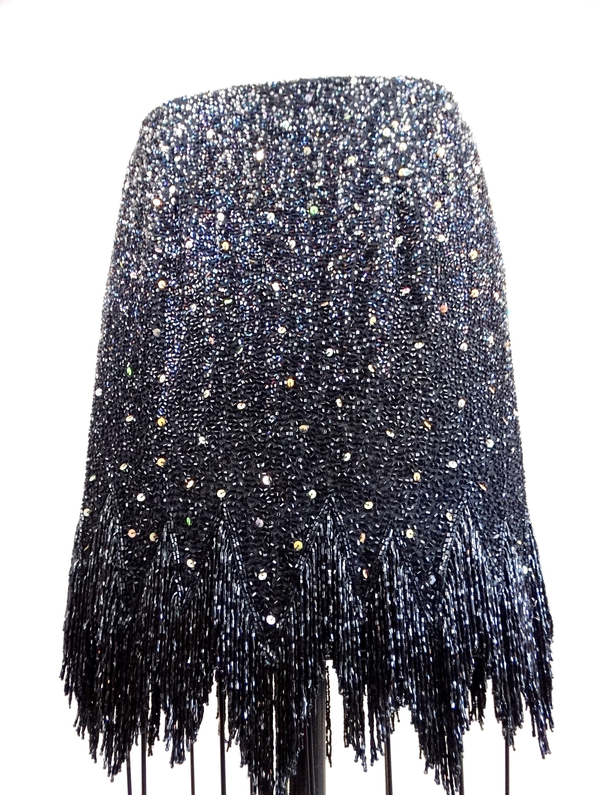 Fringe Glass Beaded Sequined Mini Skirt // Fully Beaded Skirt | Etsy