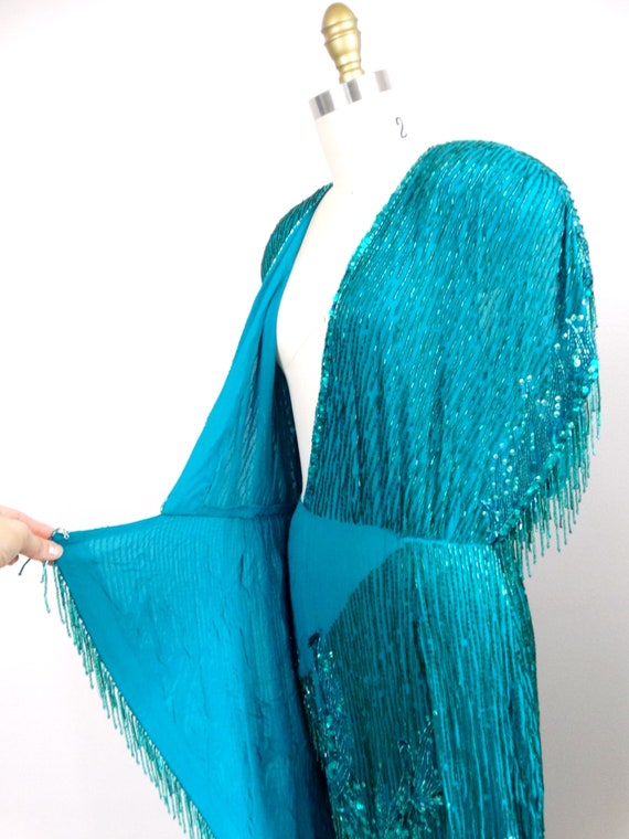 Bob Mackie Jewel Beaded Fringe Wrap Dress / Art D… - image 2