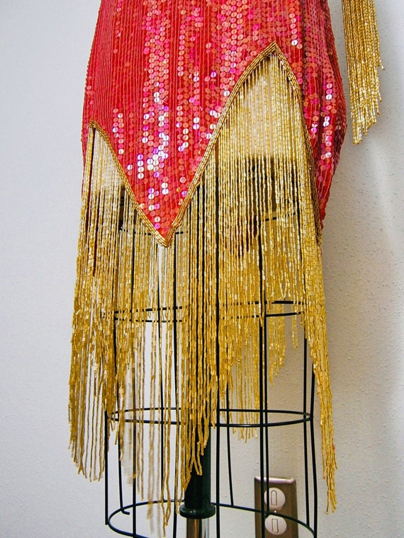 Red & Gold Beaded Flapper // Sequined Gatsby Dres… - image 2