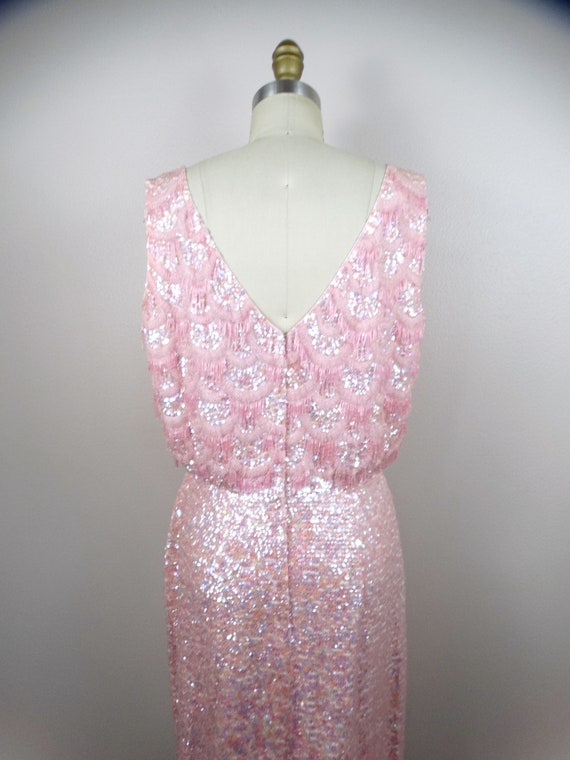 50s 60s Fringe Beaded Sequined Dress / Iridescent… - image 7