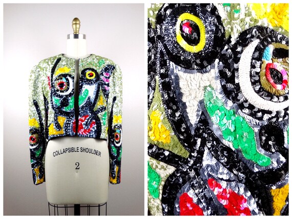 RARE Sequin Embellished Cropped Jacket / Fully Se… - image 6