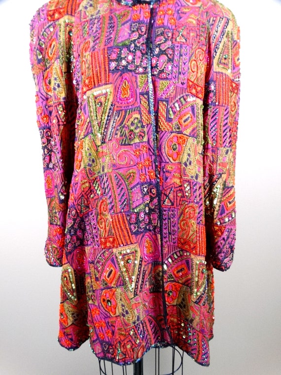 VTG Sequin Duster Jacket / Bohemian Novelty Open … - image 5