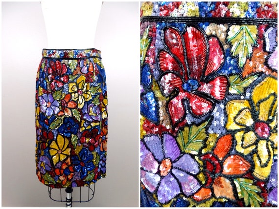 RARE Couture Designer Beaded Skirt // Vintage Seq… - image 5