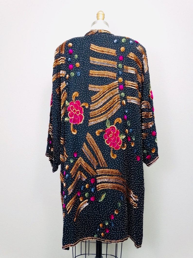 VTG Sequined Beaded Kimono Jacket / Bohemian Novelty Open Etsy