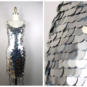 GLAM Disco Paillette Sequined Trophy Dress / Mirror Silver Sequin Embellished Dress