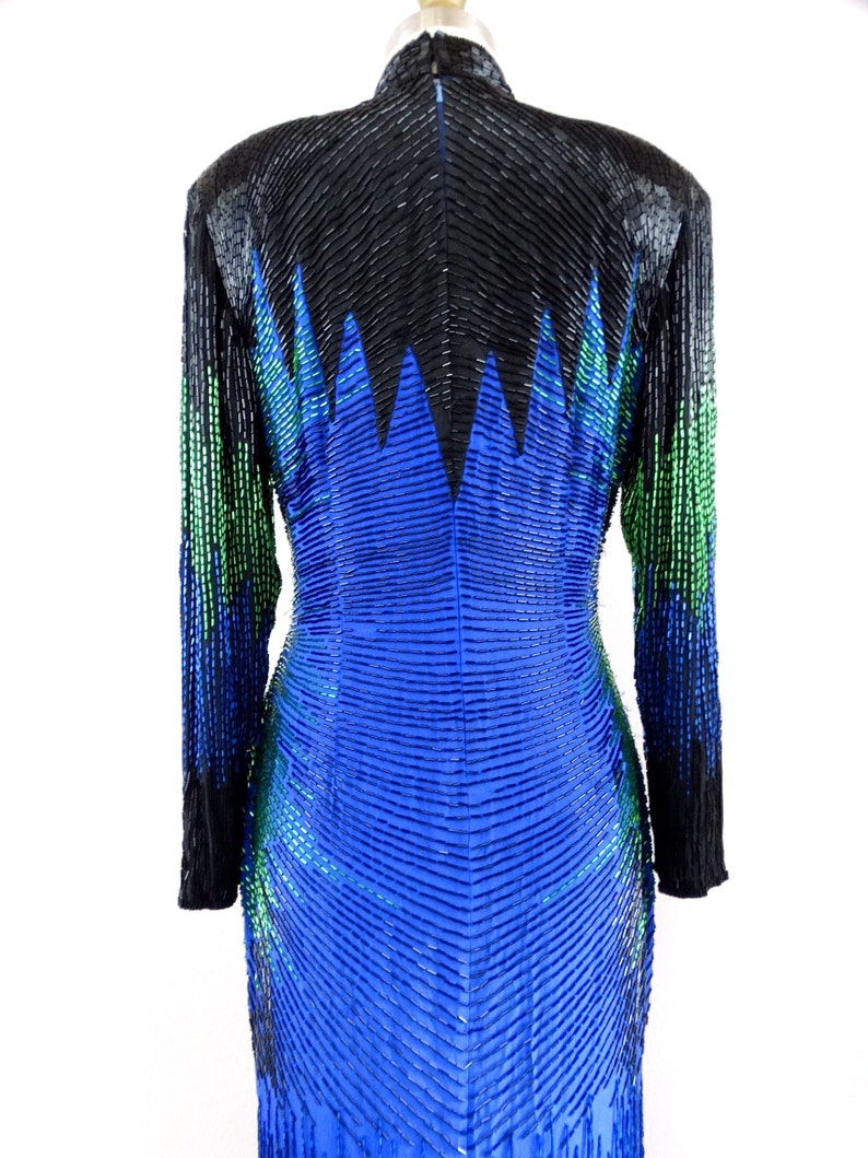 HEAVY Fringe Beaded Ball Gown // Bright Royal Blue Fringed Etsy