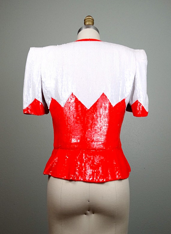 Carolina Herrera Sequin Top / Retro Vintage Red a… - image 4
