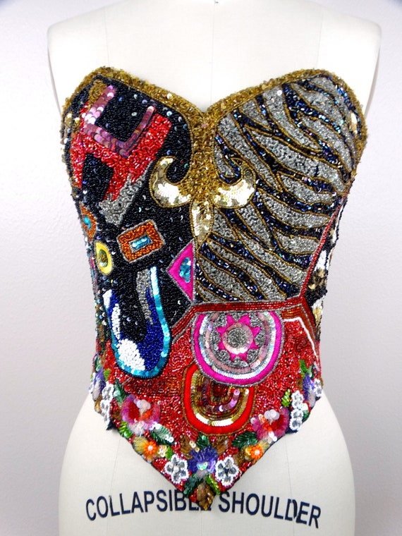 Ornate Jewel Beaded Couture Vintage Bustier // Wh… - image 2