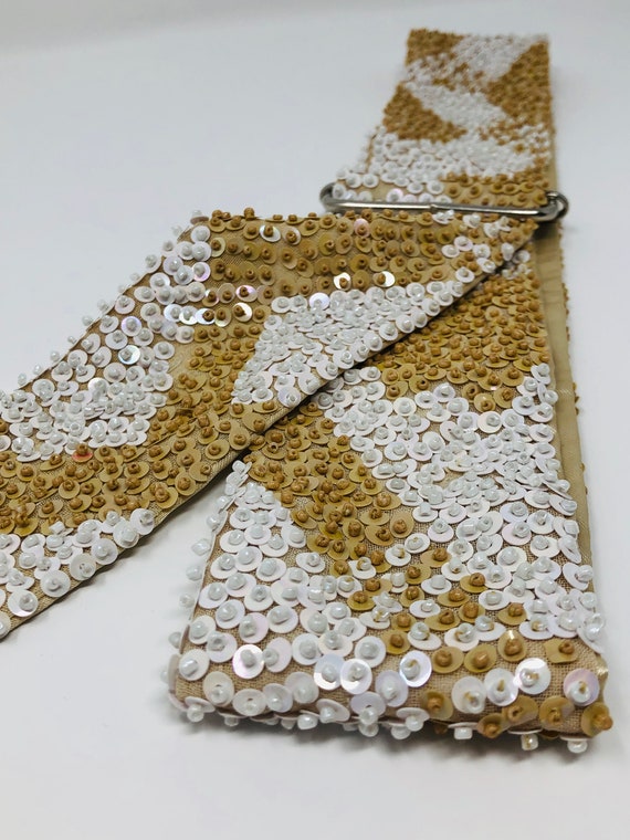 Satin Beaded Sequined Belt // Geometric Sequin Em… - image 4