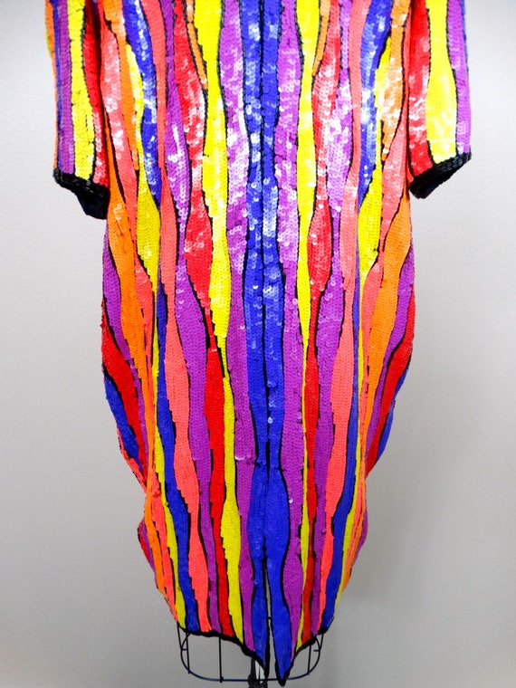 RARE Plus Size Neon Sequined Beaded Dress // Vint… - image 7
