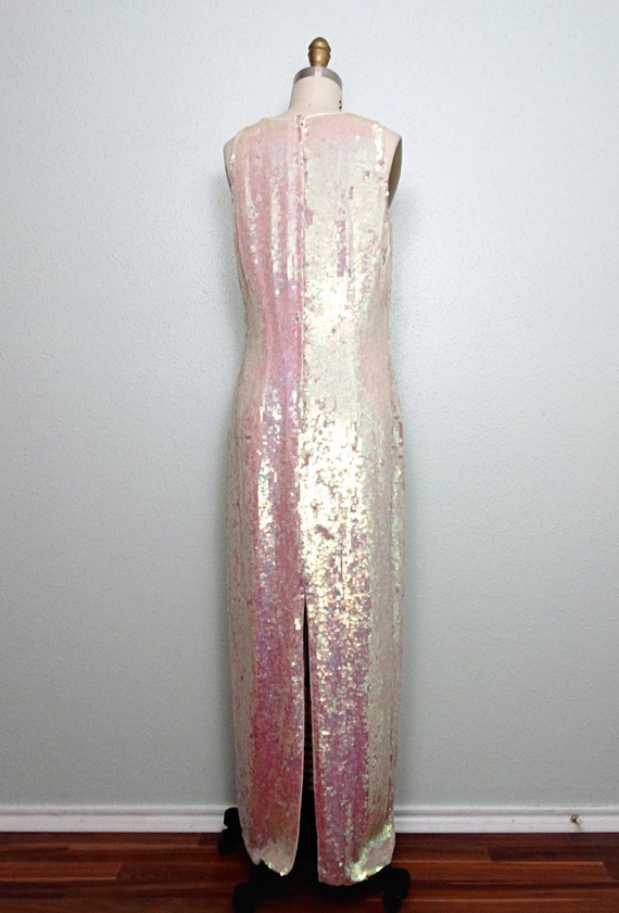 open lace back dress Iridescent Pink Sequin Mermaid Long Evening Dress with Slit  jkprom