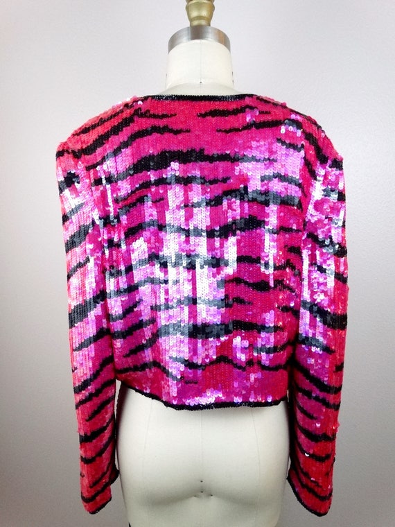 S/M Wild Tiger Print Sequin Bolero // Neon Pink S… - image 3