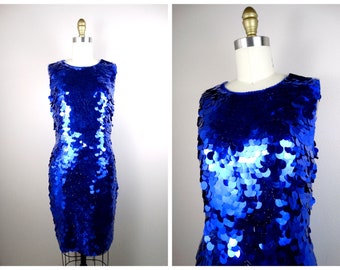 Indigo Paillette Sequined Dress // Royal Blue Sequin Party Dress US Size 8