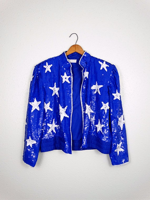 Vintage Fully Sequined Bomber Jacket // 80's Red … - image 2
