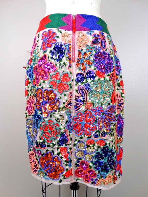 Boho Seed Bead Embroidered Skirt // Heavily Embel… - image 3