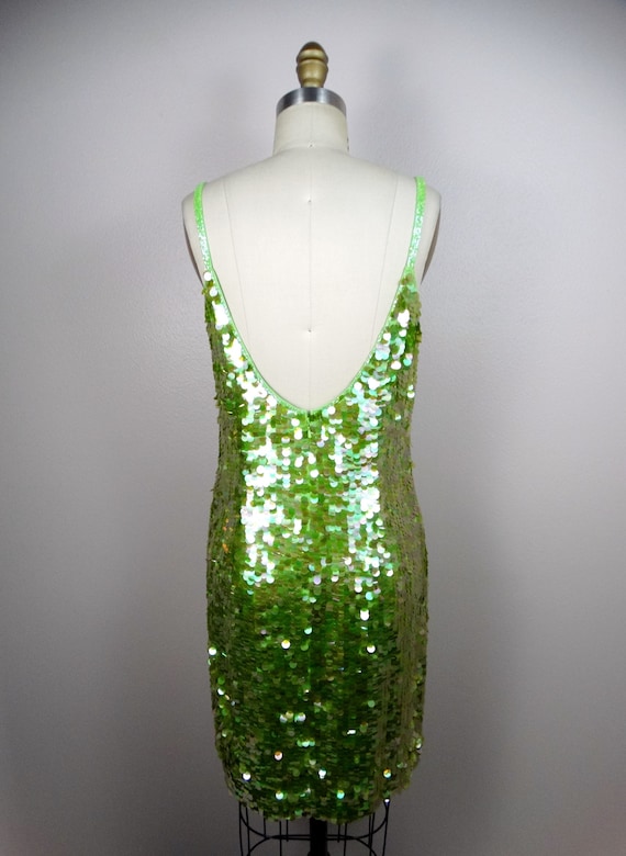 Lime Green Paillette Sequin Dress / Pastel Cockta… - image 4