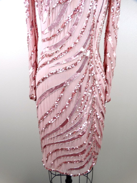 Vintage Sequin Embellished Dress / Rose Pink Sequ… - image 2