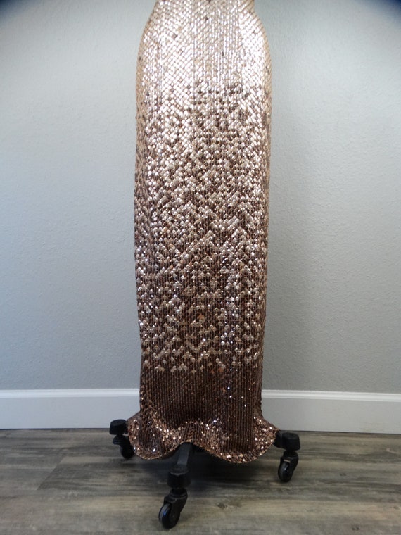 VTG Glam Gold & Brown Sequined Gown // Open Back … - image 3