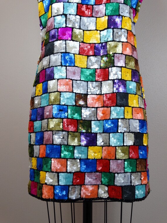 Bright Multicolor Sequin Mini Dress / Designer Co… - image 3