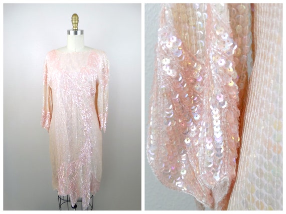 Iridescent Blush Pink Sequin Dress / Pastel Pink … - image 5