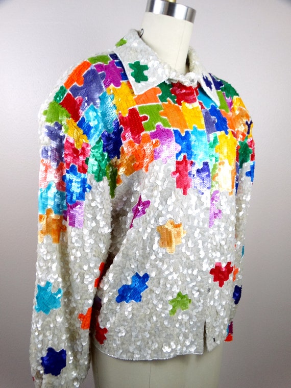 GLAM All Embellished Sequin Jacket / Rainbow Puzz… - image 4