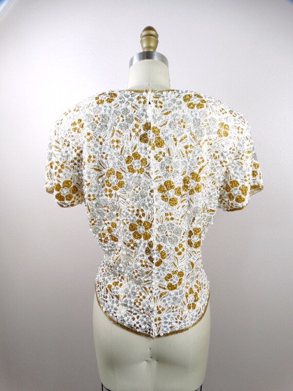 Pearl Beaded Vintage Couture Top // Gold Silver W… - image 7