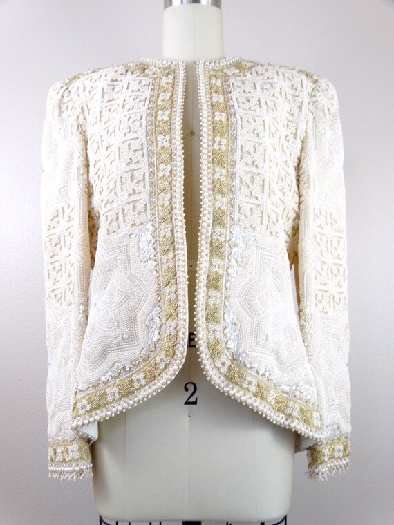 Haute Couture Crystal Beaded Ornate Jacket w/ Rhi… - image 6