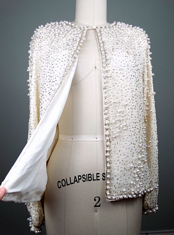 Vintage Pearl Beaded Sequin Jacket // Heavily Ivo… - image 3