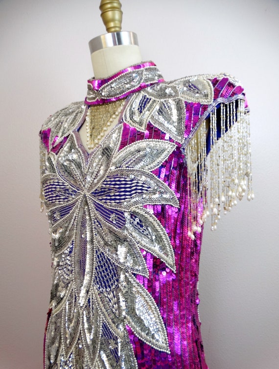 BRIGHT Fuchsia Sequined Pageant Gown ‣ Magenta Pi… - image 4