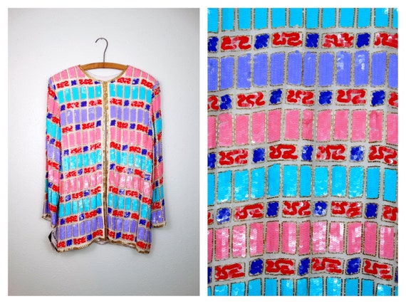 S/M Pastel Sequin Embellished Blazer / Vintage Col