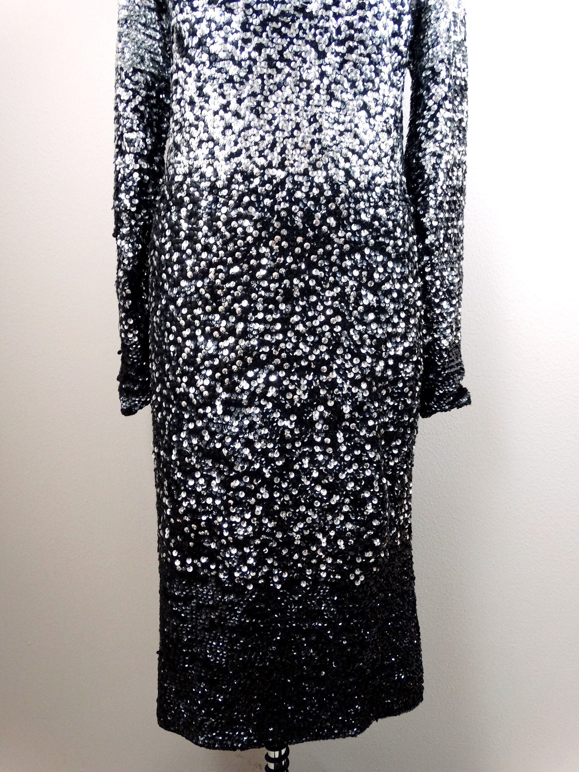 silver ombre dress Silver Ombre Maxi Formal Prom Evening Dress EN5203 Size 16 / Silver
