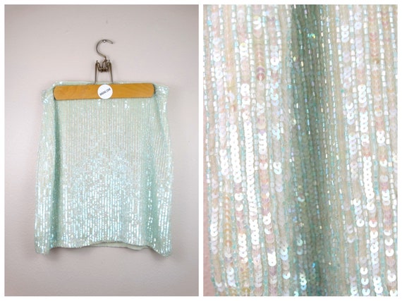 Iridescent Beaded Sequin Embellished Skirt // Sky