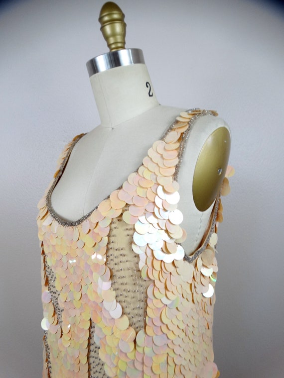 S/M Iridescent Cream Sequined Dress // Ivory Pail… - image 3