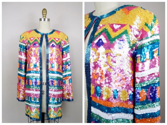 SPARKLY Pastel Sequined Jacket // Vintage Beaded … - image 3