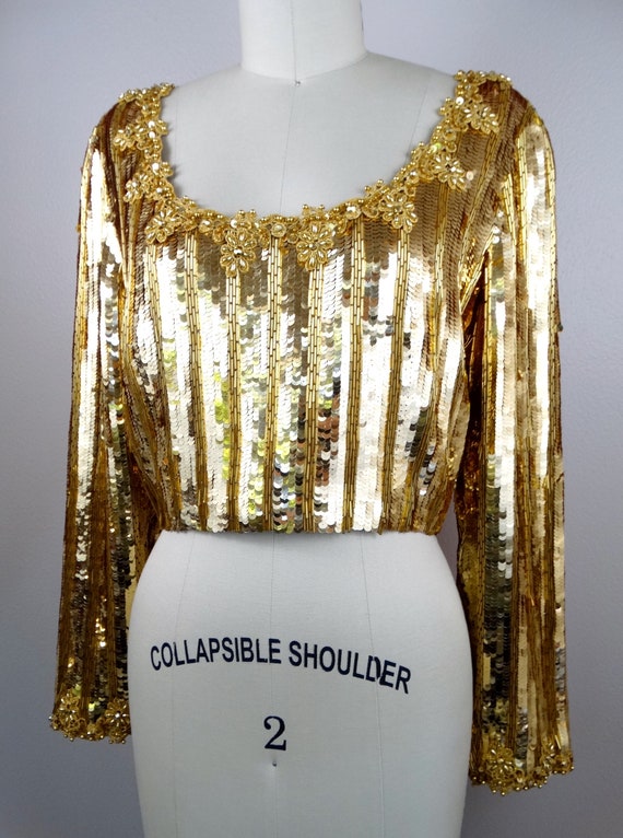 RARE Bill Blass Sequined Crop Top // Fully Embell… - image 3